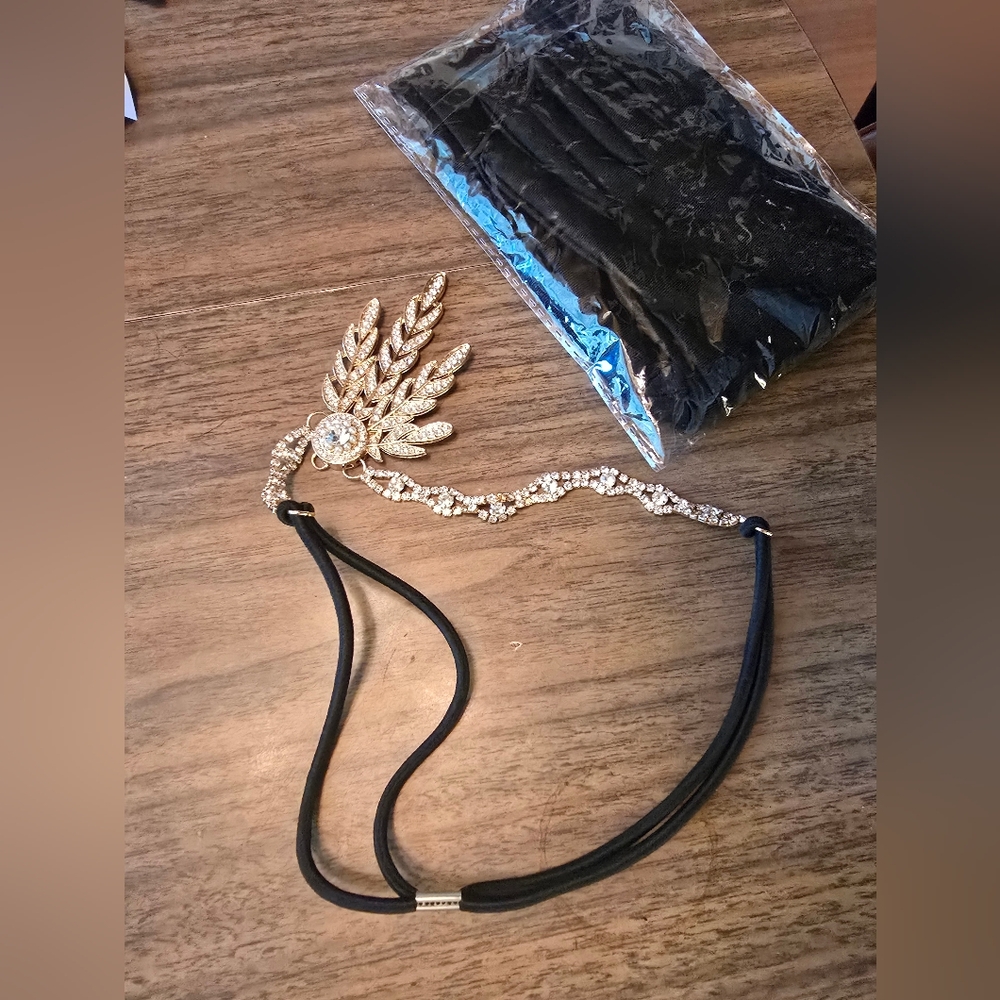 Flapper Costume Headband And Long Gloves